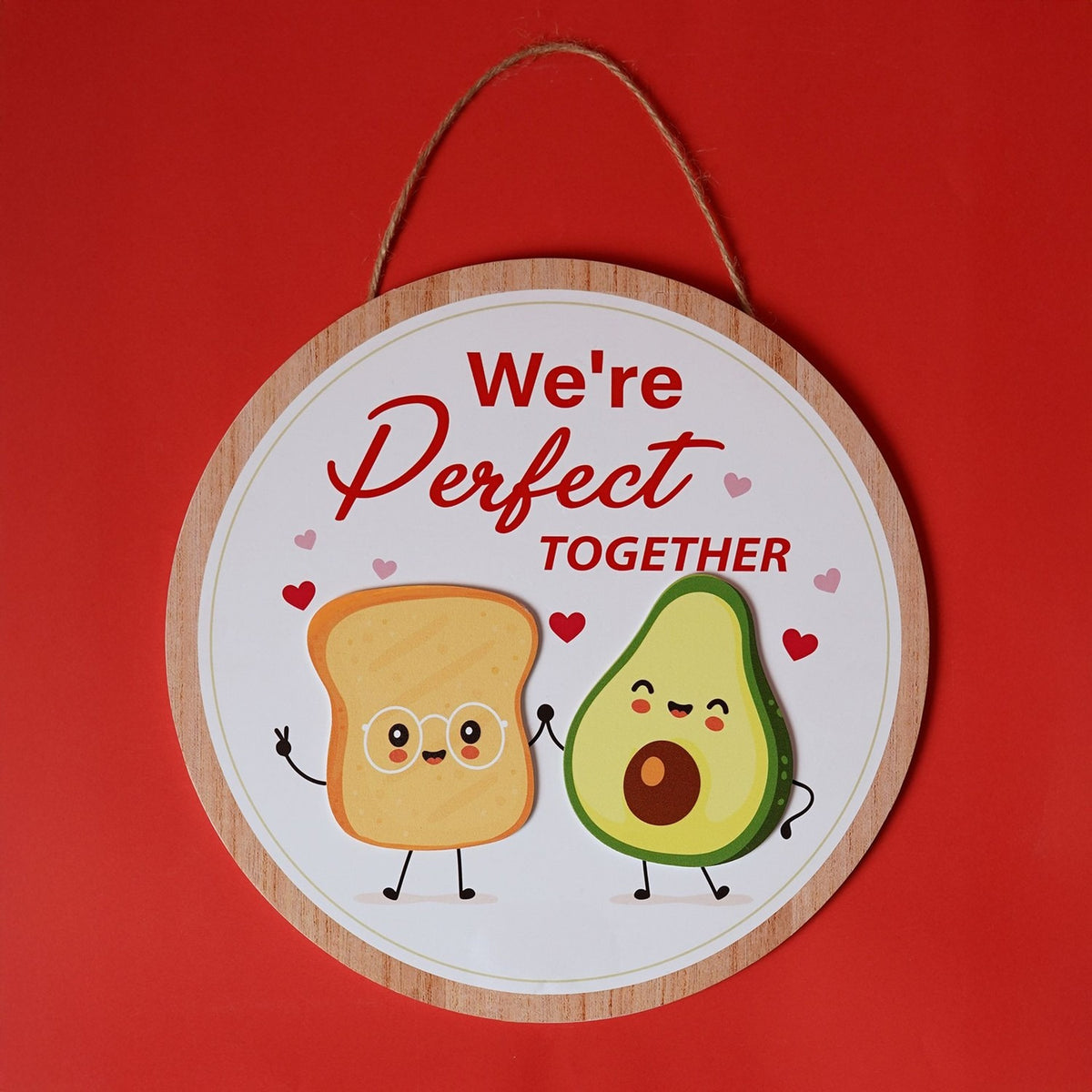 Raised Avocado and Toast Round Wooden Hanging Plaque - White