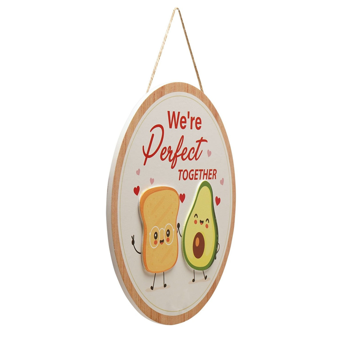 Raised Avocado and Toast Round Wooden Hanging Plaque - White