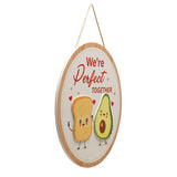 Raised Avocado and Toast Round Wooden Hanging Plaque - White