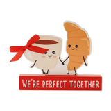 Coffee & Croissant Freestanding Wooden Plaque with Bow - Red