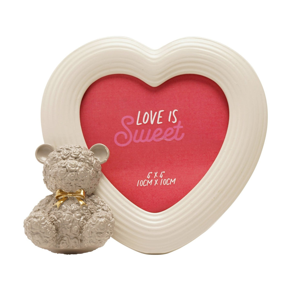Rose Baby Bear White Heart Resin Photo Frame 4 x 4in - Grey