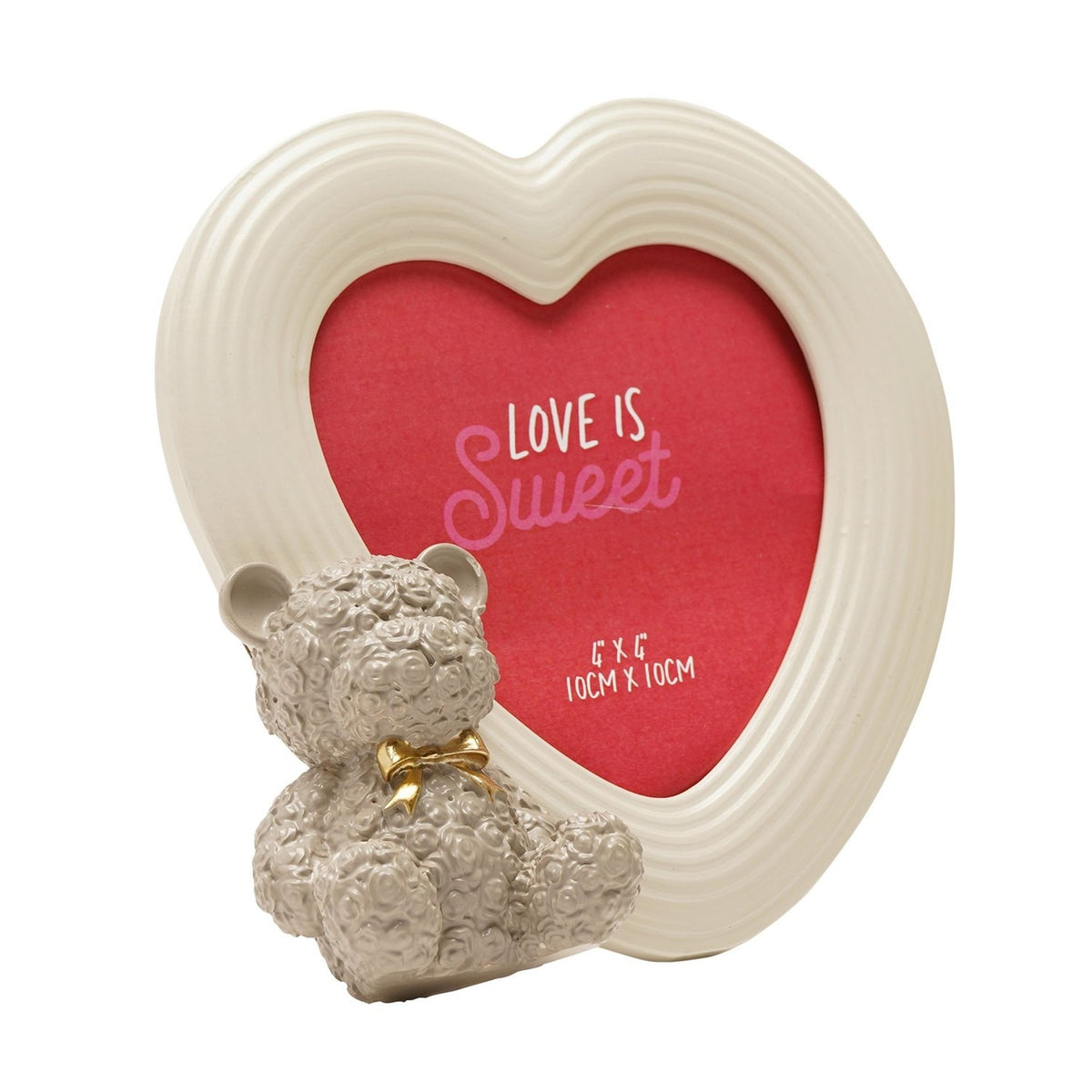Rose Baby Bear White Heart Resin Photo Frame 4 x 4in - Grey
