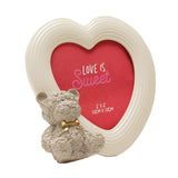 Rose Baby Bear White Heart Resin Photo Frame 4 x 4in - Grey