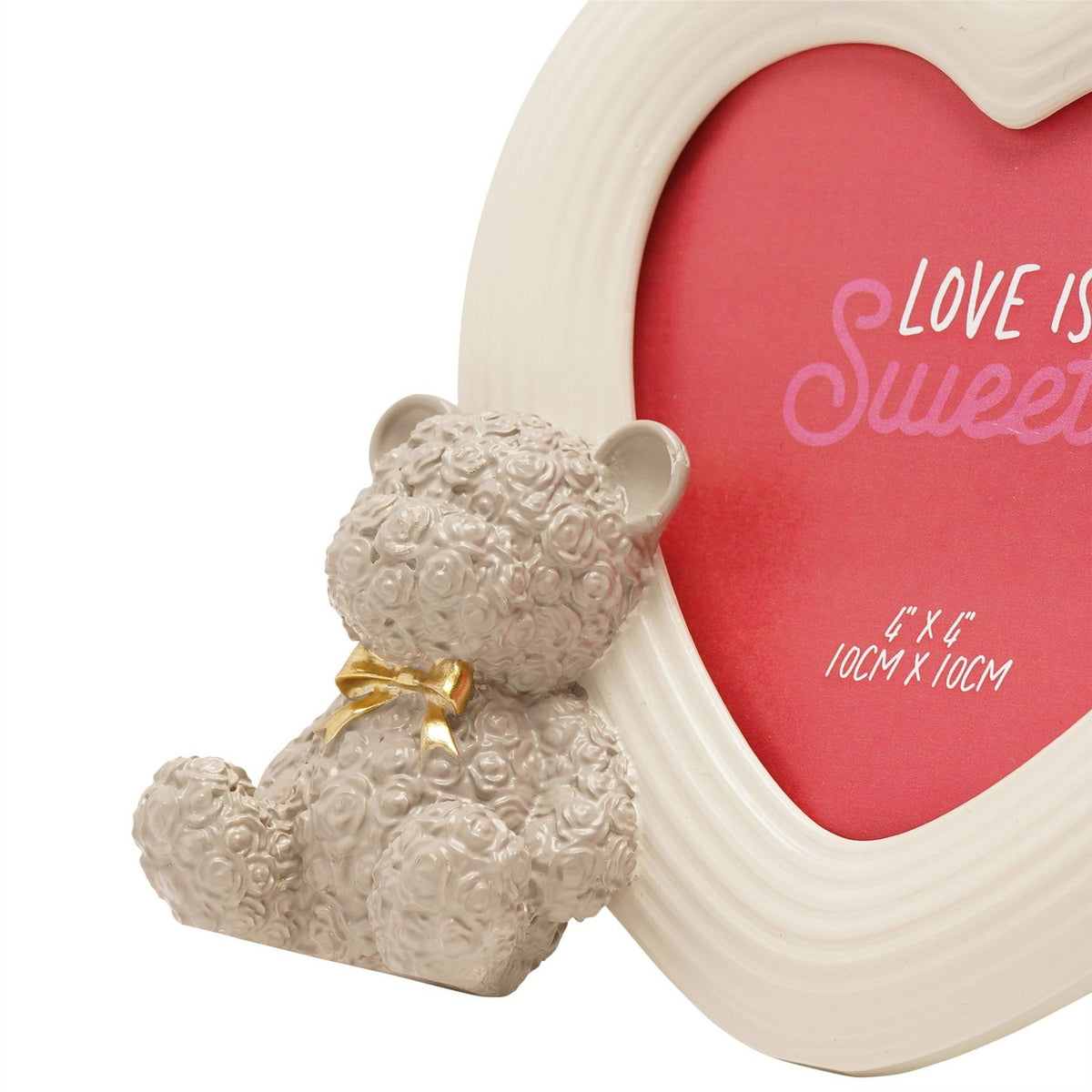 Rose Baby Bear White Heart Resin Photo Frame 4 x 4in - Grey