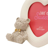 Rose Baby Bear White Heart Resin Photo Frame 4 x 4in - Grey