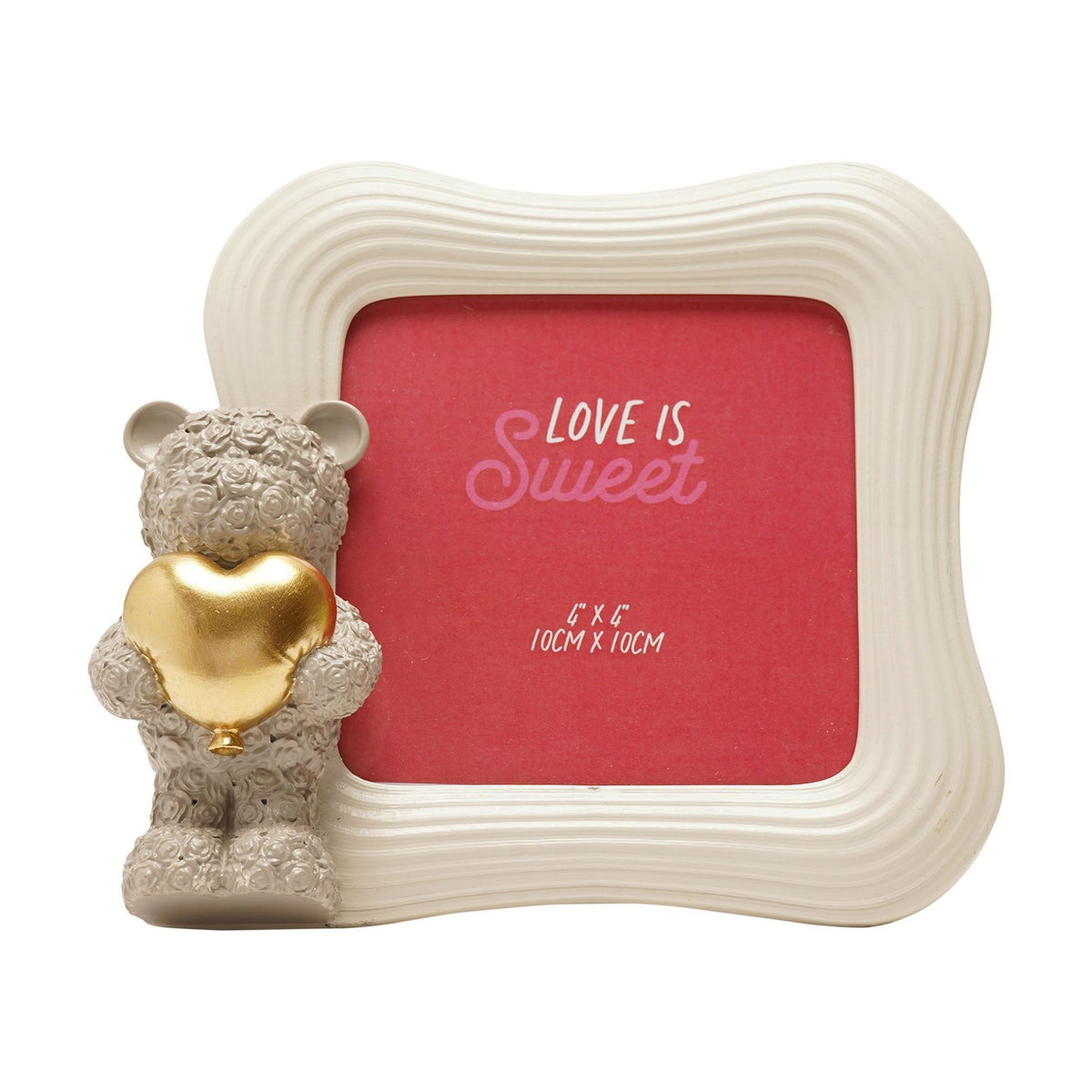 Baby Bear Holding a Heart Resin Photo Frame 4 x 4in - Grey & Red