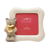 Baby Bear Holding a Heart Resin Photo Frame 4 x 4in - Grey & Red