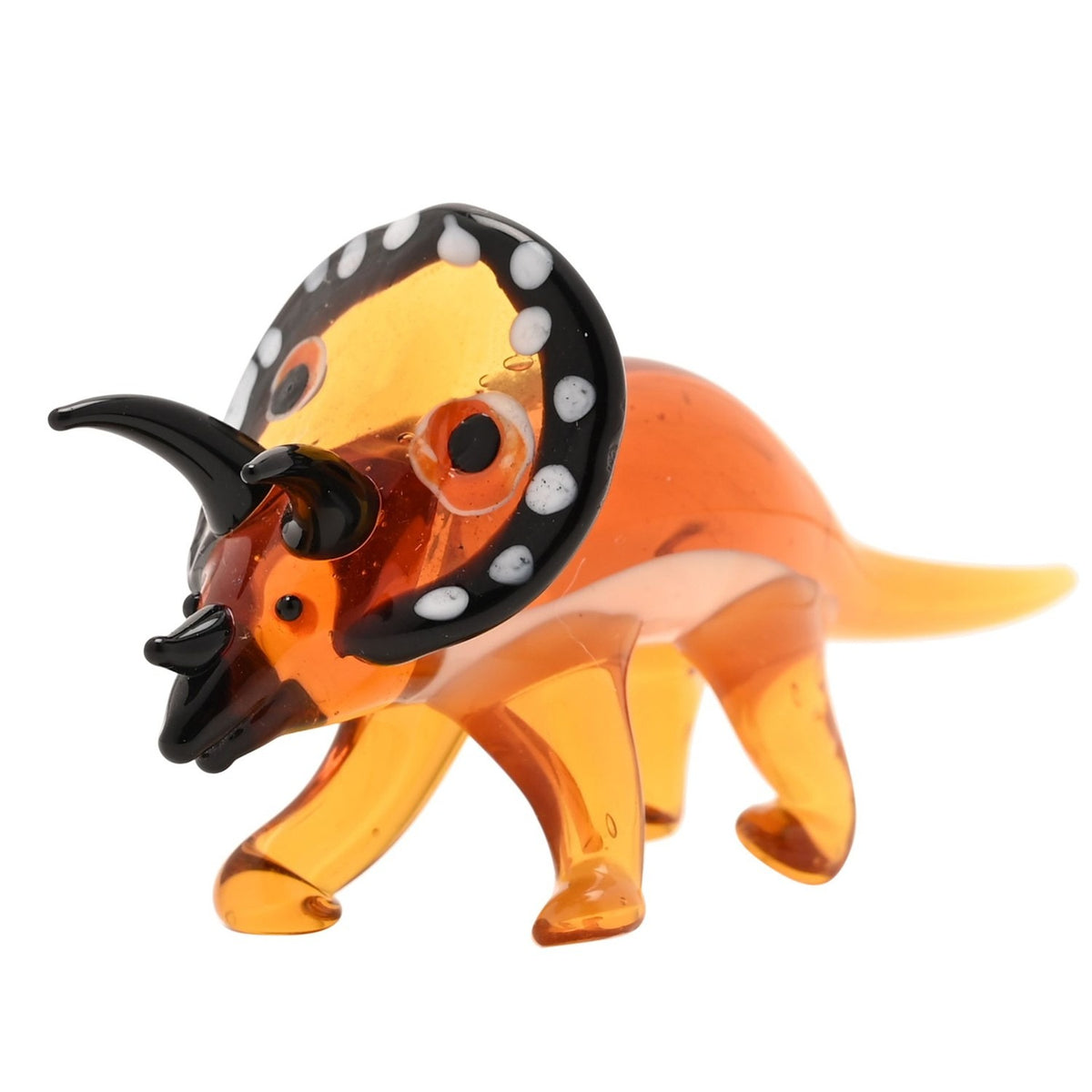 Triceratops Miniature Translucent Glass Figurine - Orange