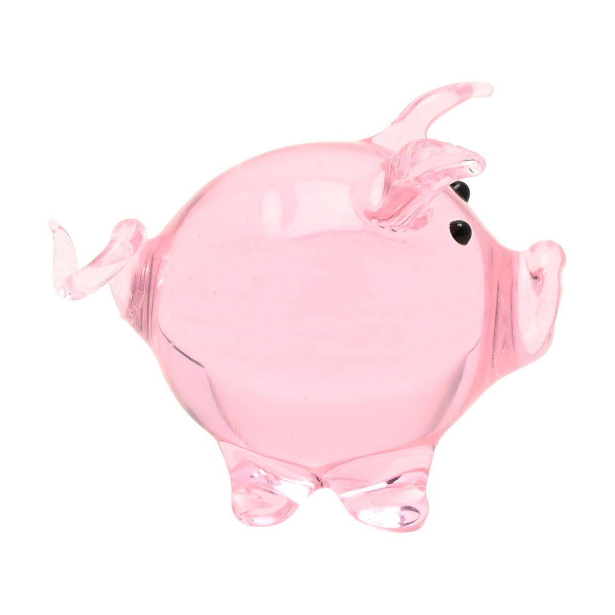 Miniature Glass Pig Figurine with Curly Tail - Pink