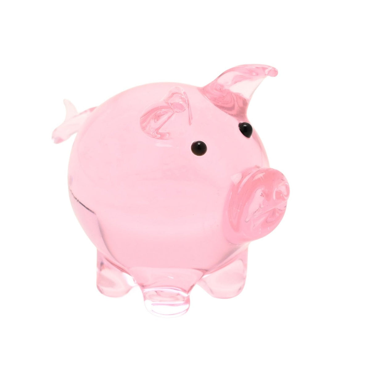 Miniature Glass Pig Figurine with Curly Tail - Pink