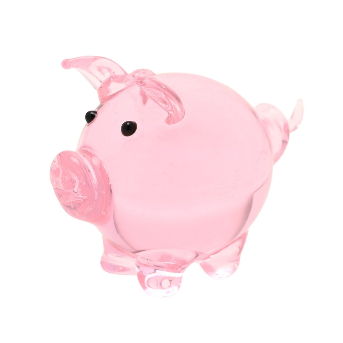 Miniature Glass Pig Figurine with Curly Tail - Pink