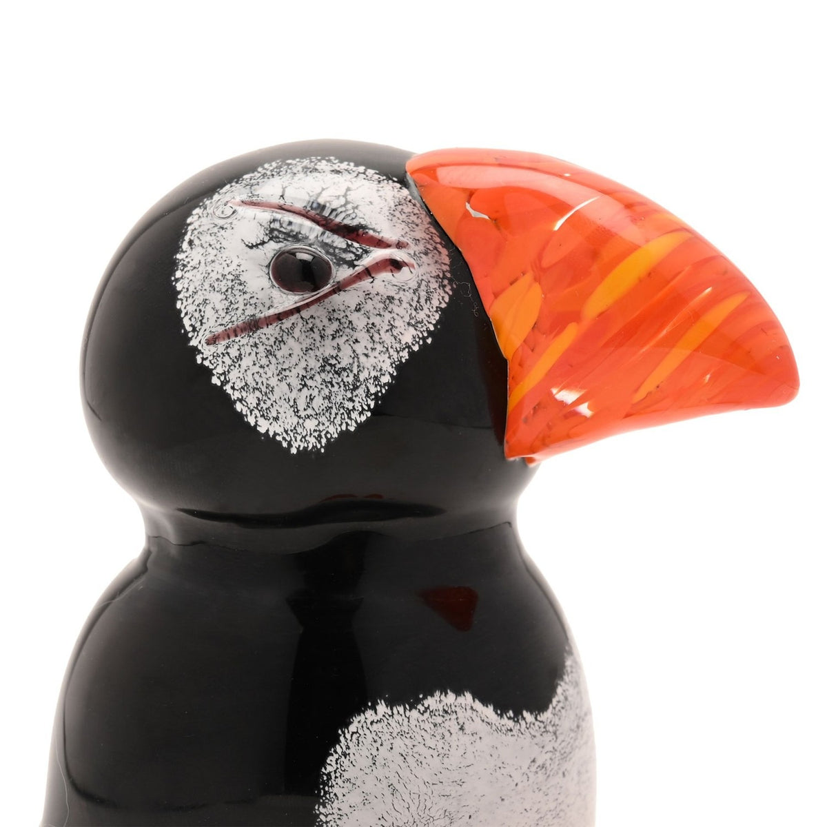 Puffin Glass Figurine with Speckled Face - Black & Orange