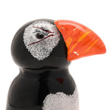 Puffin Glass Figurine with Speckled Face - Black & Orange