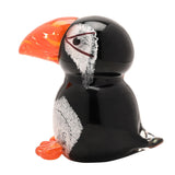 Puffin Glass Figurine with Speckled Face - Black & Orange