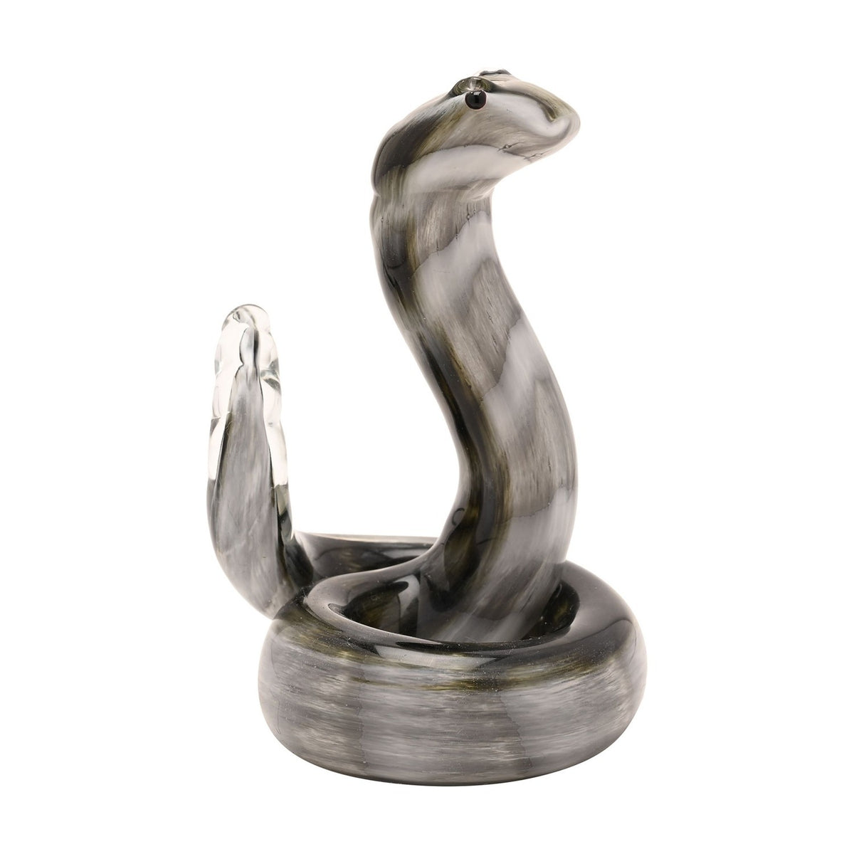 Coiled Snake Swirled Glass Figurine with Raised Head - Grey