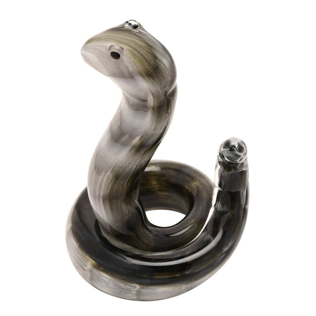 Coiled Snake Swirled Glass Figurine with Raised Head - Grey