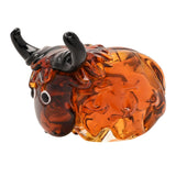 Shaggy Highland Cow Glass Figurine with Black Horns - Orange