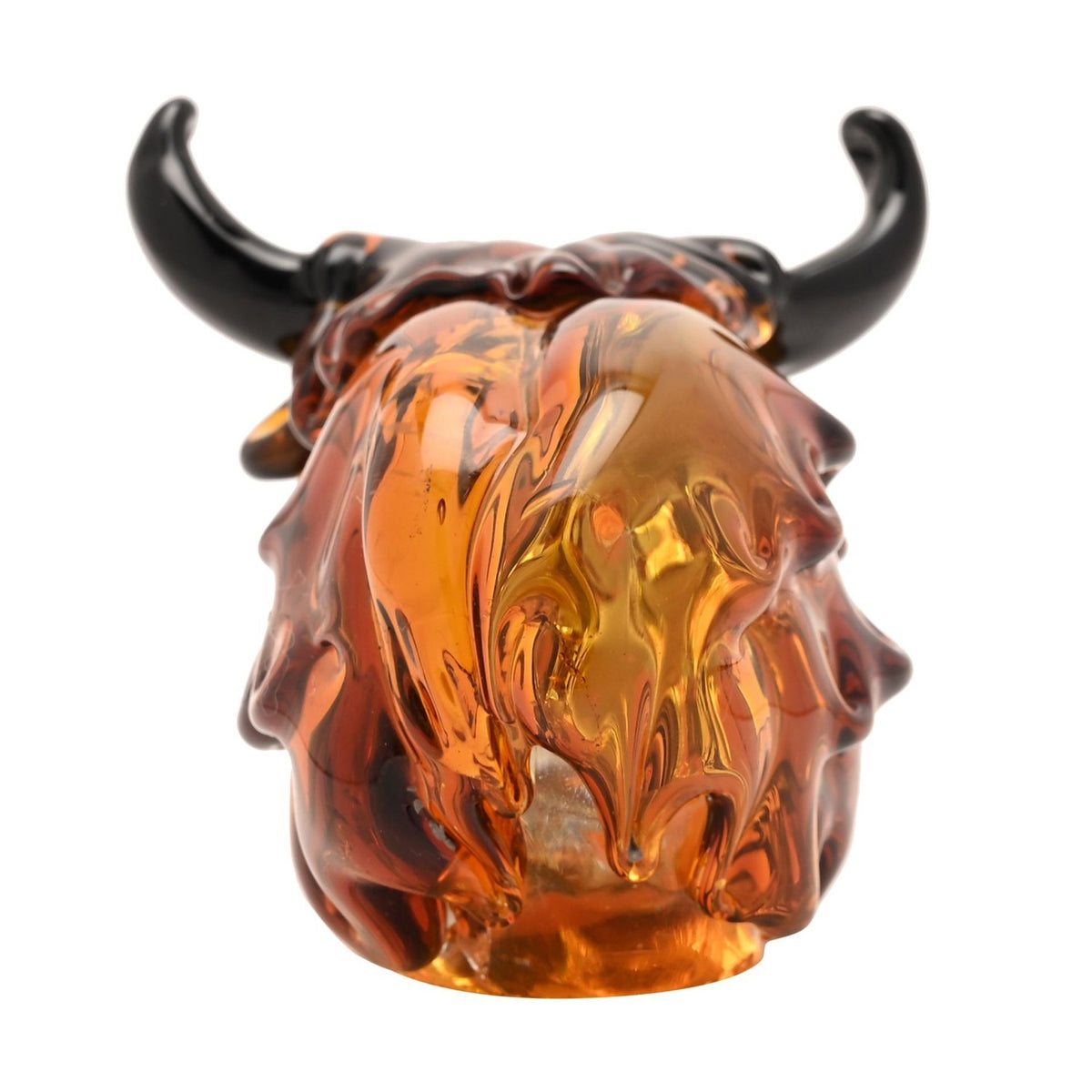 Shaggy Highland Cow Glass Figurine with Black Horns - Orange
