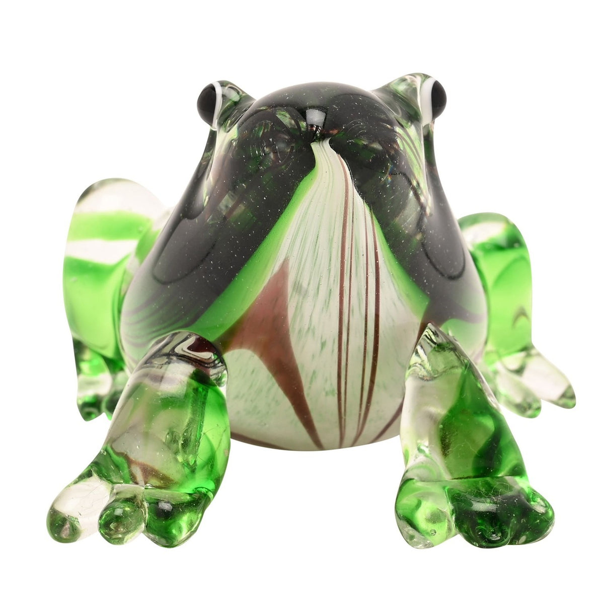 Sitting Striped Frog Glass Figurine with Clear Legs - Green
