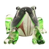 Sitting Striped Frog Glass Figurine with Clear Legs - Green