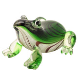 Sitting Striped Frog Glass Figurine with Clear Legs - Green