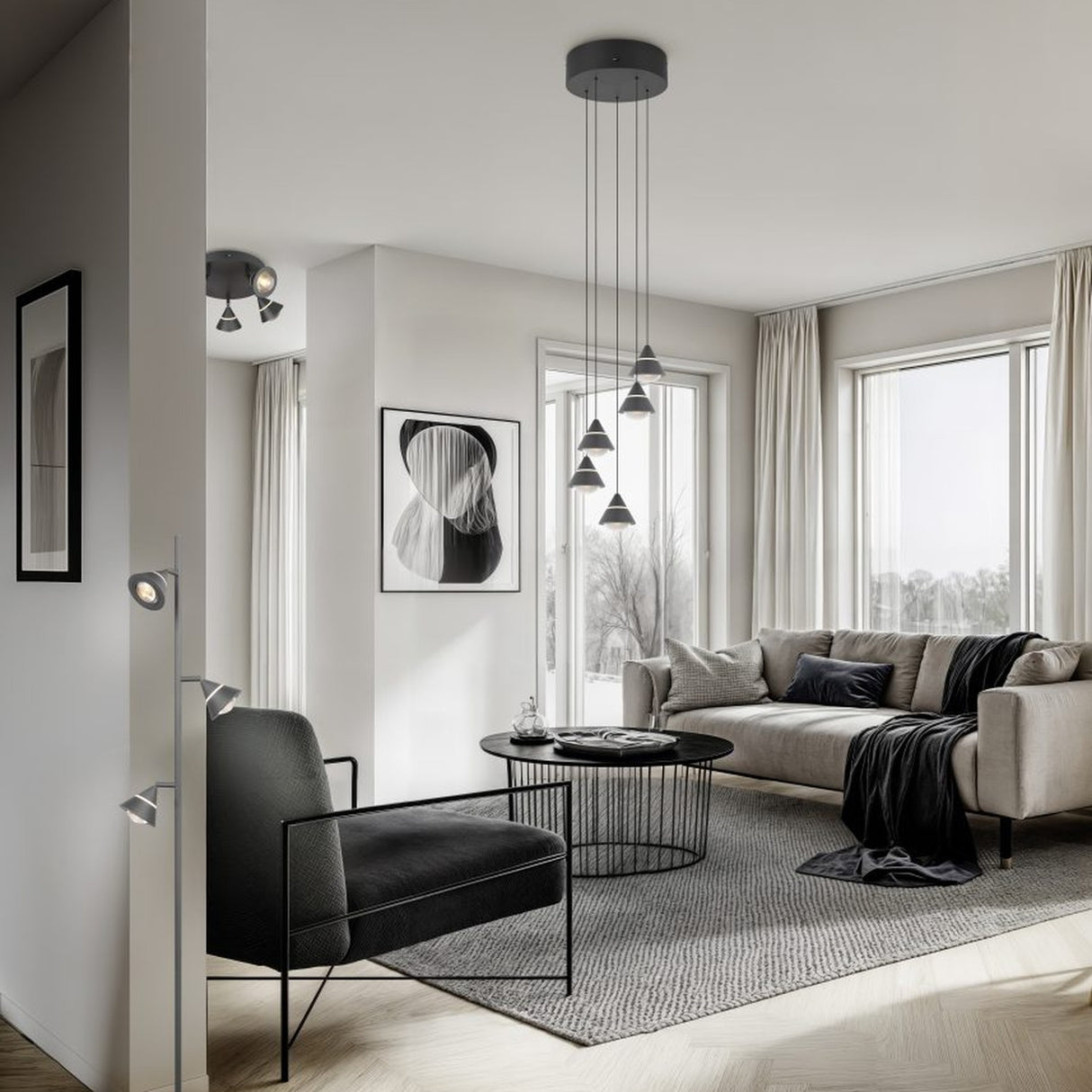 Romeo 5 Light LED Round Ceiling Light – Matt Black