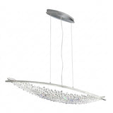 Amara LED K9 Crystal Chandelier in chrome from Niori, a leaf-shaped linear pendant with clustered crystals on twin cables and an oval canopy.