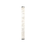 The Corvane LED Medium Slim Cylindrical Alabaster Wall Light features a frosted white textured glass shade and metallic end caps, inspired by Spanish alabaster designs, shown against a plain white background.