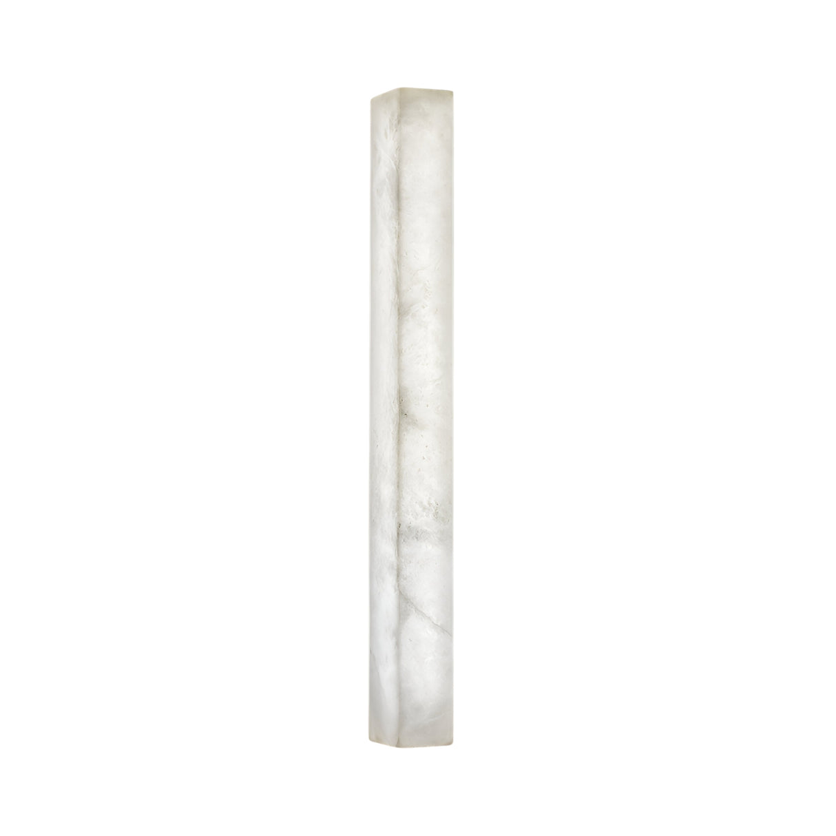 The Valmera LED Medium Slim Vertical Alabaster Wall Light in soft white features a tall, slender rectangular design with a smooth, marble-like surface and subtle grey veining that emits a gentle, diffused glow.