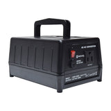 Mercury SDVC-300 step down voltage converter in black vented ABS casing with carry handle, red rocker switch, fuse holder and US output socket.