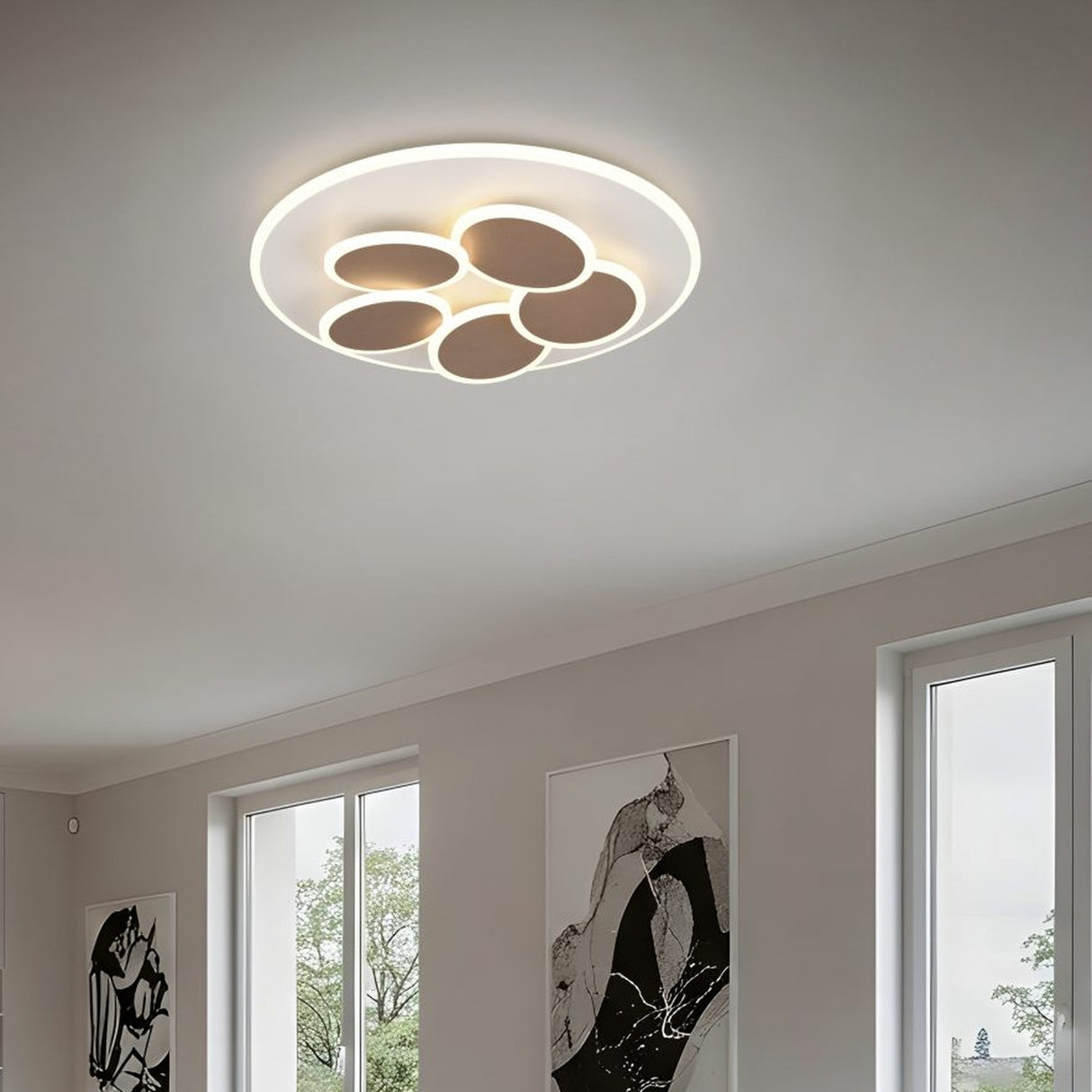 Mandala 5 Light LED Round Ceiling Light – Warm Grey