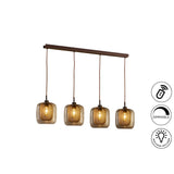 Fox 4 Light Metal Mesh Bar Pendant - Chocolate Brown (With Remote Control)