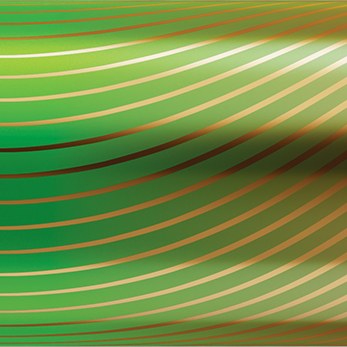 Close-up of curved green and copper striped surface from the AVSL GP Ultra Alkaline AAA 1.5V 4 pack battery wrap.
