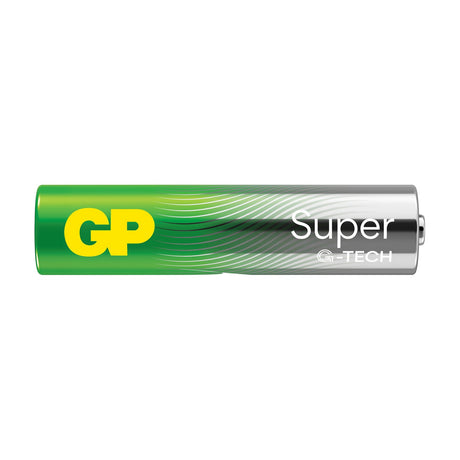 GP Super Alkaline AAA battery with green and silver G-Tech branded casing shown on a plain white background.