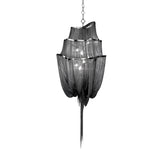 The Mireya 8 Light Metal Chain Veil Chandelier in Black features cascading chain veils, multiple tiers, and soft illumination, creating a modern statement piece elegantly suspended by its chain.