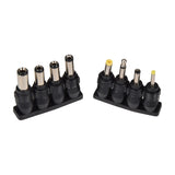 Eight interchangeable DC barrel adaptor plugs from the Mercury 12V 1000mA switch mode power supply set, arranged in two rows of four on a white background.