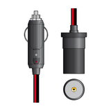 Mercury 12V DC cigar lighter extension lead by AVSL, showing the male plug with LED indicator and female socket end with red and black cables.