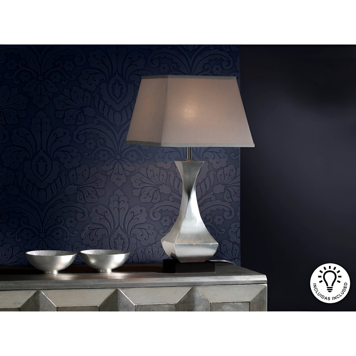 Deco Wood Table Lamp - Silver