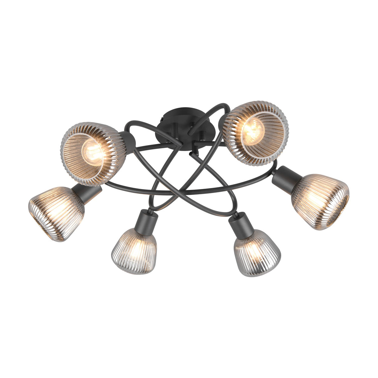 Tarifa 6 Light Glass Chandelier – Matt Black