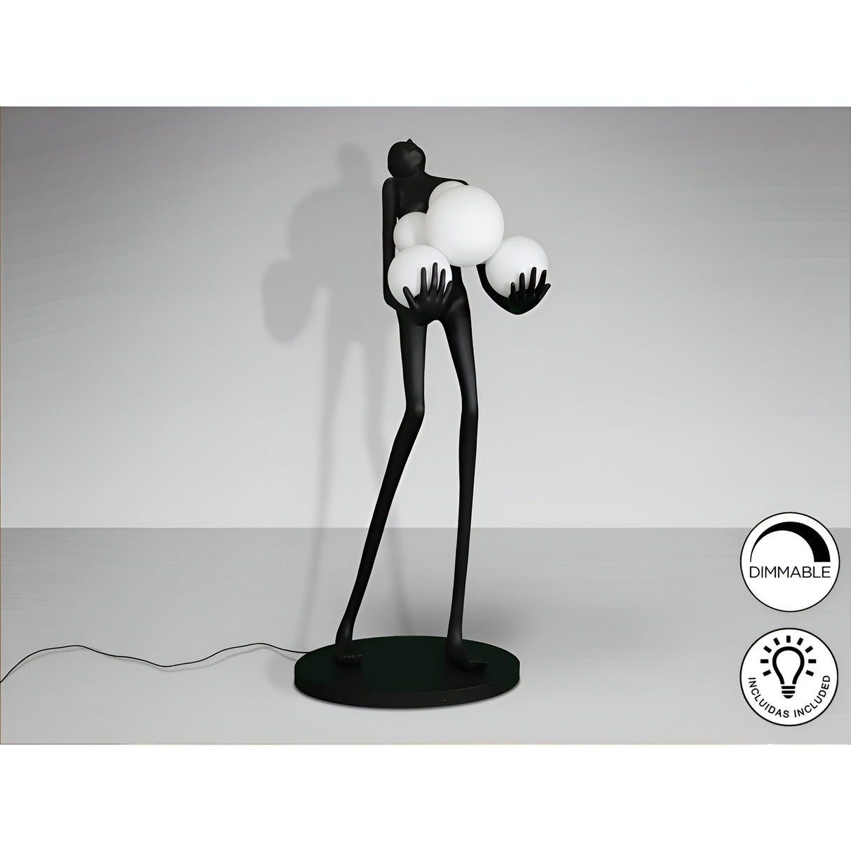 La Carga Black 6 LED Light Lamp Sculpture With Opal Shades - 180cm