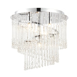 Vivienne 4 Light Flush Ceiling Light in polished chrome with cascading crystal glass strands, round canopy, shown on a plain white background.