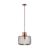 Castdale Cage Pendant in antique copper finish, single-light fixture with open wire cage shade on black flex, shown against a plain white background.