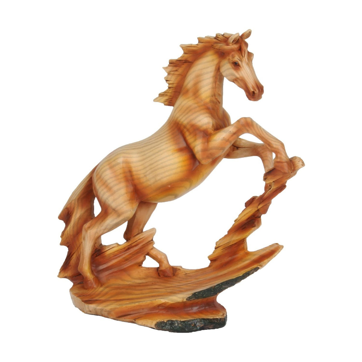 Rearing Horse Handpainted Wood Effect Resin Figurine - Brown