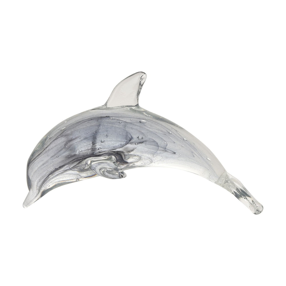 Shimmer Leaping Dolphin Swirl Glass Figurine - Grey & Clear