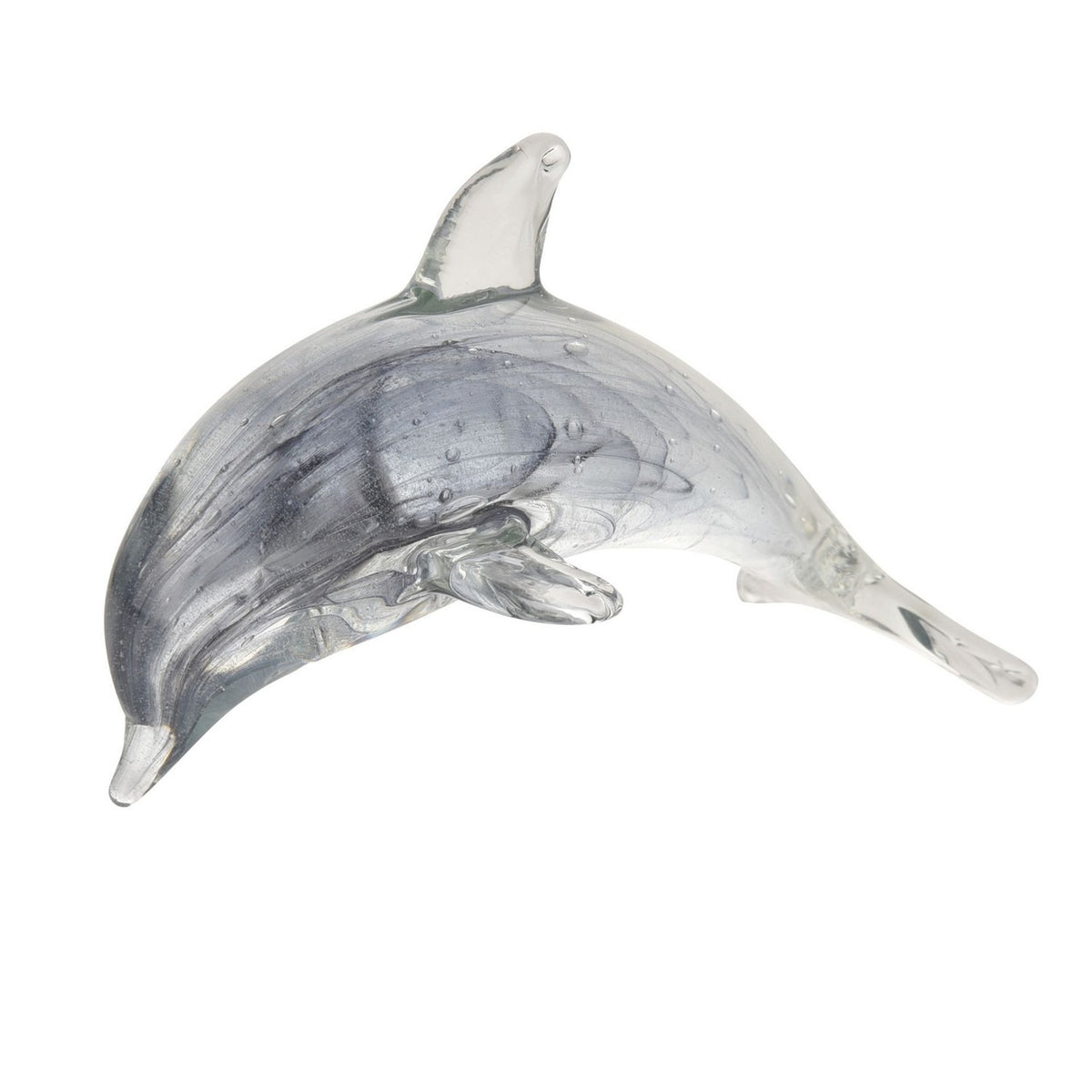 Shimmer Leaping Dolphin Swirl Glass Figurine - Grey & Clear
