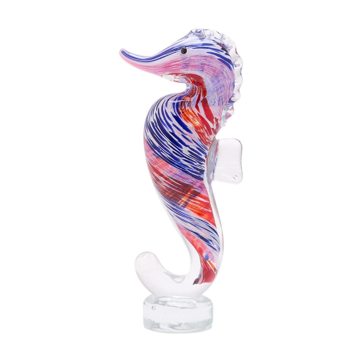 Swirled Seahorse Glass Figurine with Round Clear Base - Blue