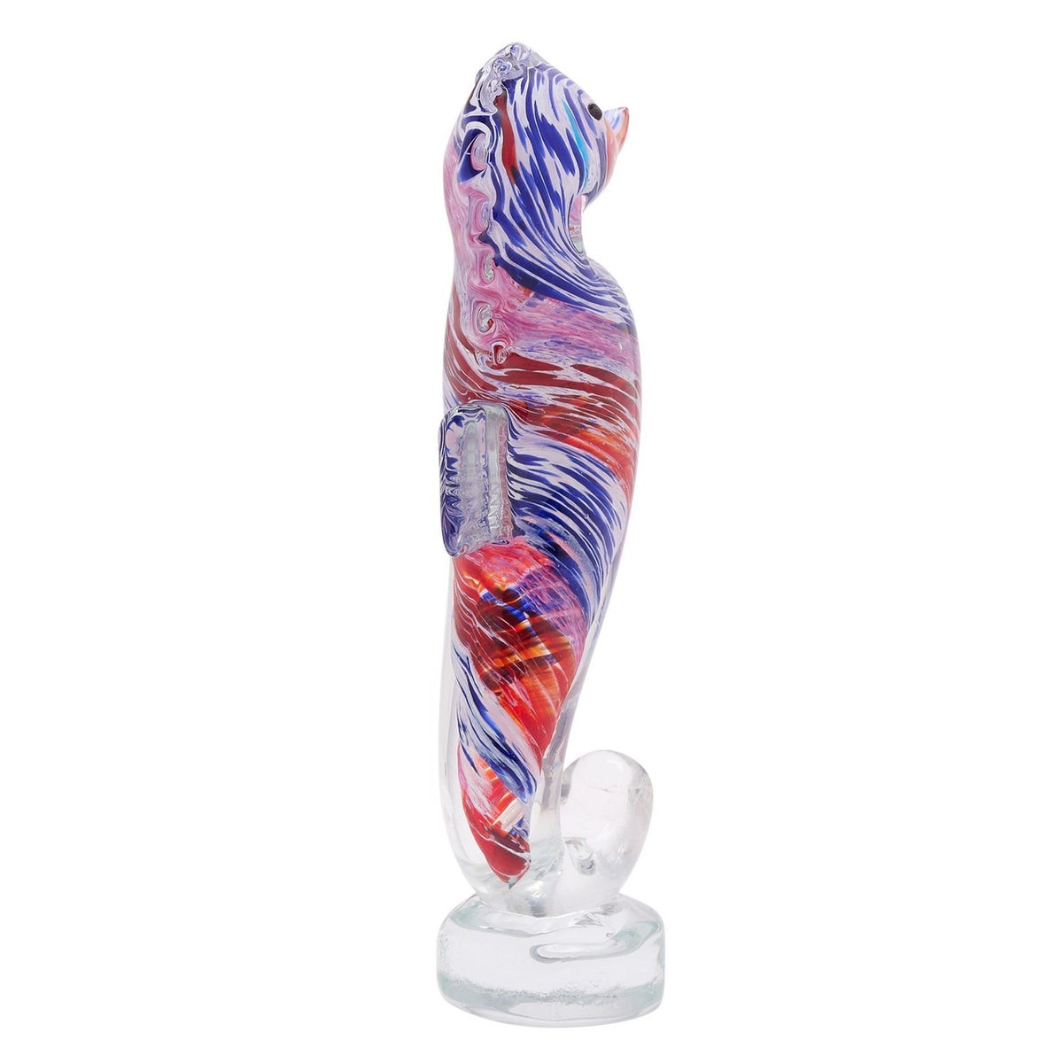 Swirled Seahorse Glass Figurine with Round Clear Base - Blue
