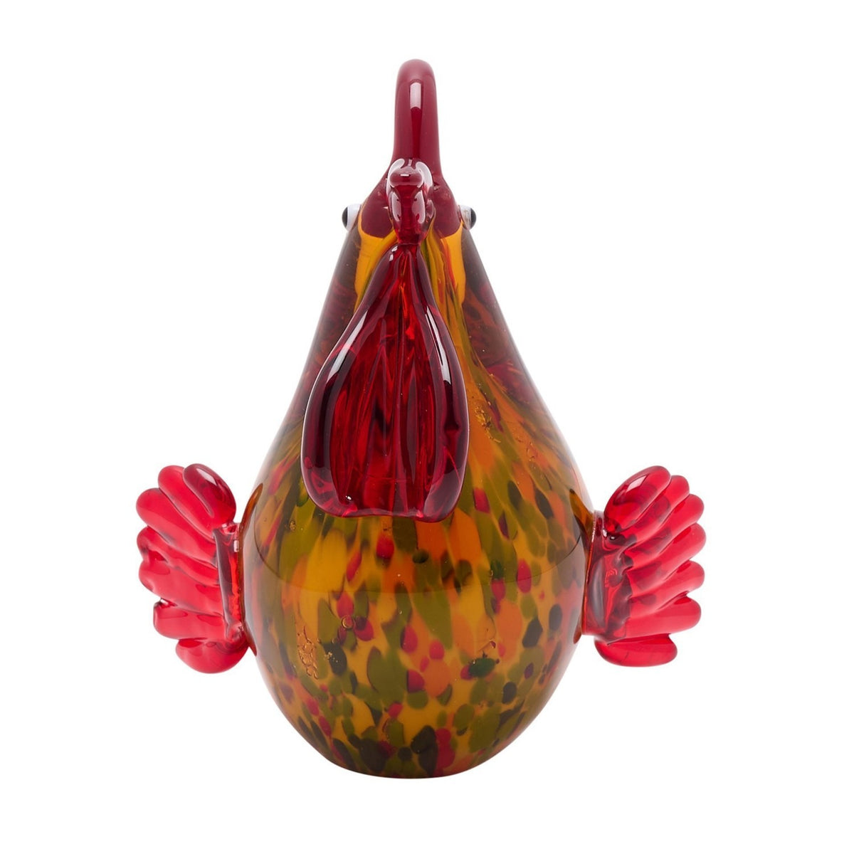 Speckled Cockerel Glass Figurine with Fan Tail - Red & Green