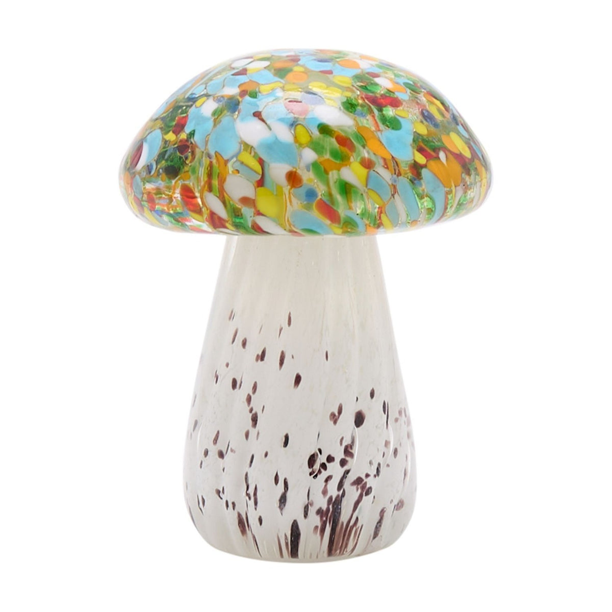 Speckled Mushroom Glass Figurine with Multi-Coloured Cap