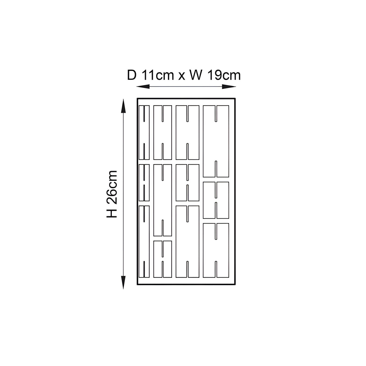 Dimension diagram of the Endon Aldwick wall light showing height 26cm, width 19cm and depth 11cm on a plain white background.